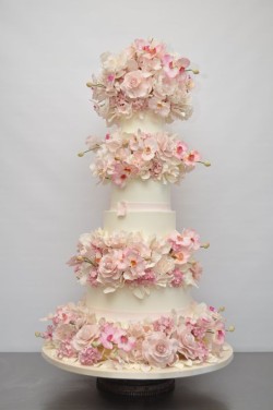 Wedding Cake with Pink Flowers