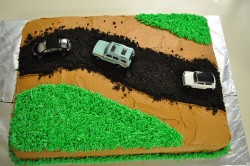 Dirt cake with cars