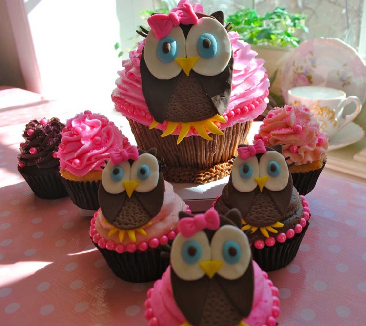 Birthday Cupcakes with Owl