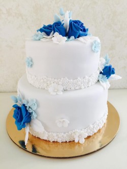 Birthday Cake with Blue Roses