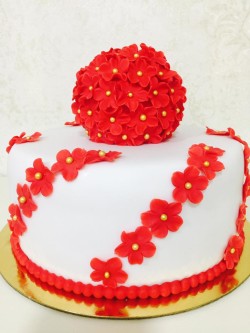 Birthday Cake with Red Flowers