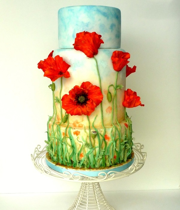 Birthday Cake with Poppy Flowers